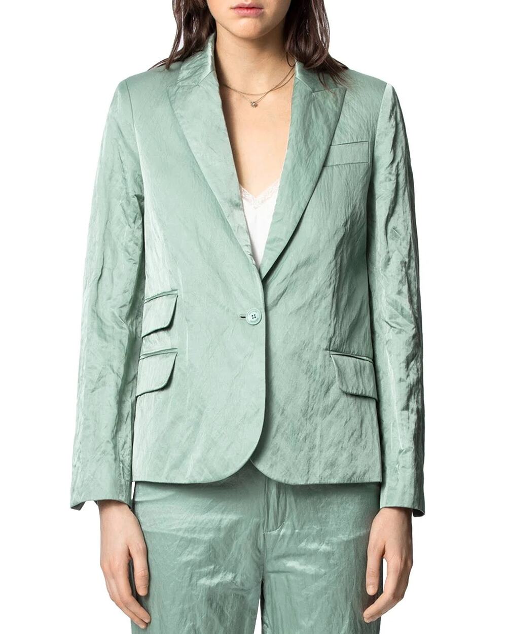 Zadig & Voltaire Victor Lined Single-Breasted Satin Blazer Green 36